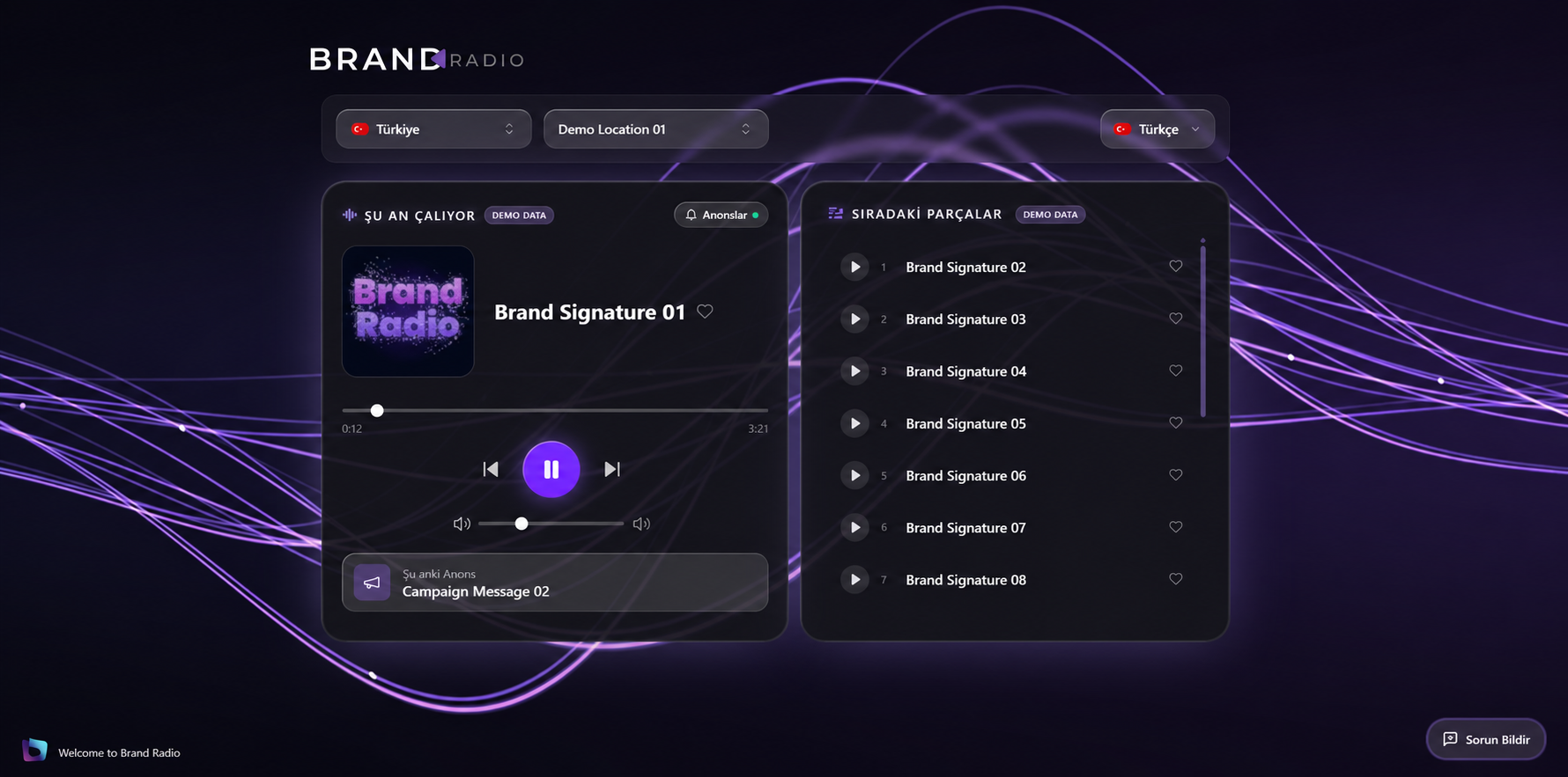 Broadcast flow — REAL INTERFACE · DEMO DATA