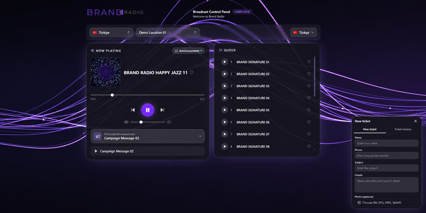 Anonymised real Brand Radio support centre